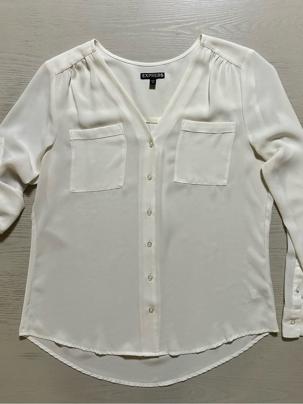 Express Cream Button Down Pleated Pocket Blouse